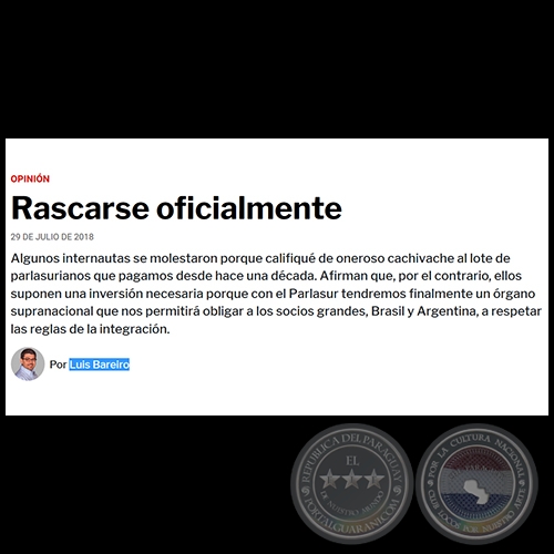 RASCARSE OFICIALMENTE - Por LUIS BAREIRO - Domingo, 29 de Julio de 2018